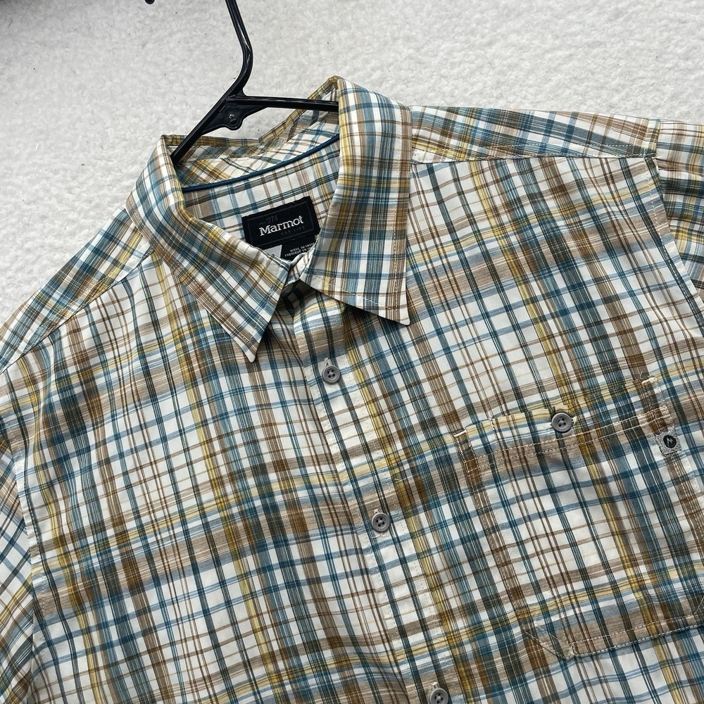 Marmot‎ Shirt Mens Large Multi Plaid Short Sleeve Quick Dry Tech Hiking Camp UPF
